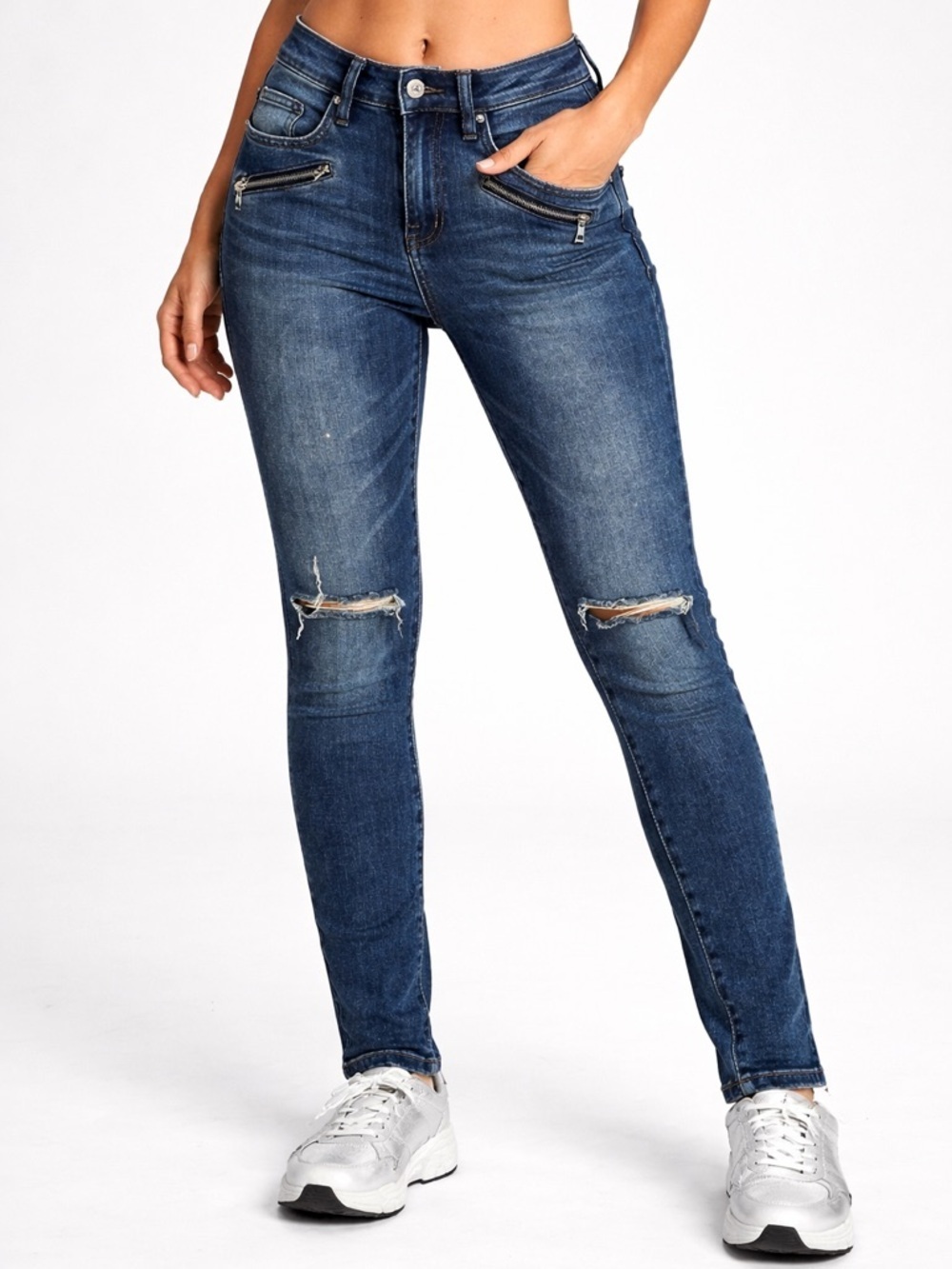 Rock & Republic Dark Blue Distressed Skinny Jeans size 2